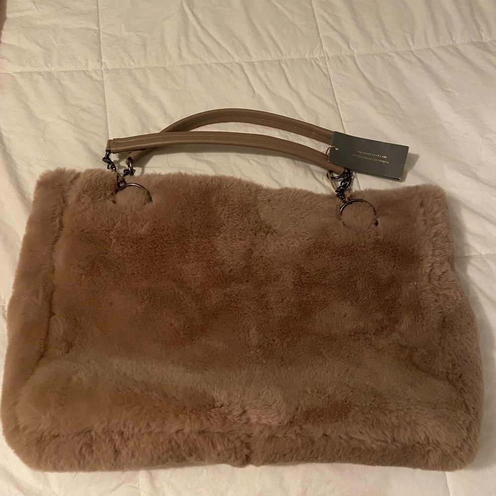 Faux Fur Tan Tote Bag